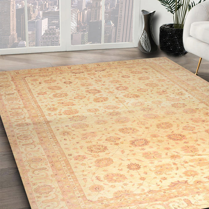 Abstract Mustard Yellow Oriental Rug in Family Room, abs35