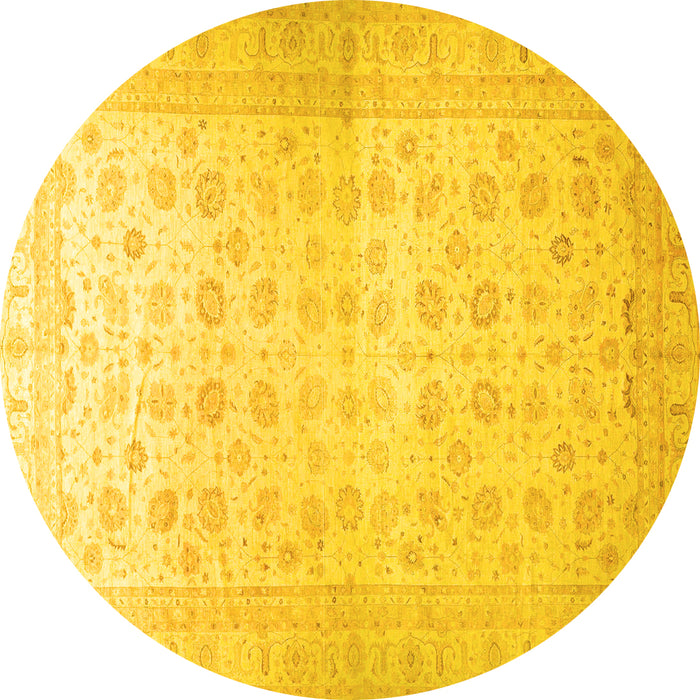 Round Machine Washable Oriental Yellow Traditional Rug, wshabs35yw
