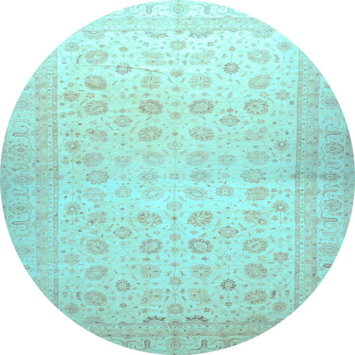 Round Machine Washable Oriental Light Blue Traditional Rug, wshabs35lblu