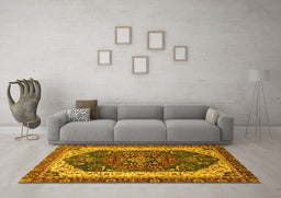 Machine Washable Abstract Yellow Modern Rug in a Living Room, wshabs3600yw