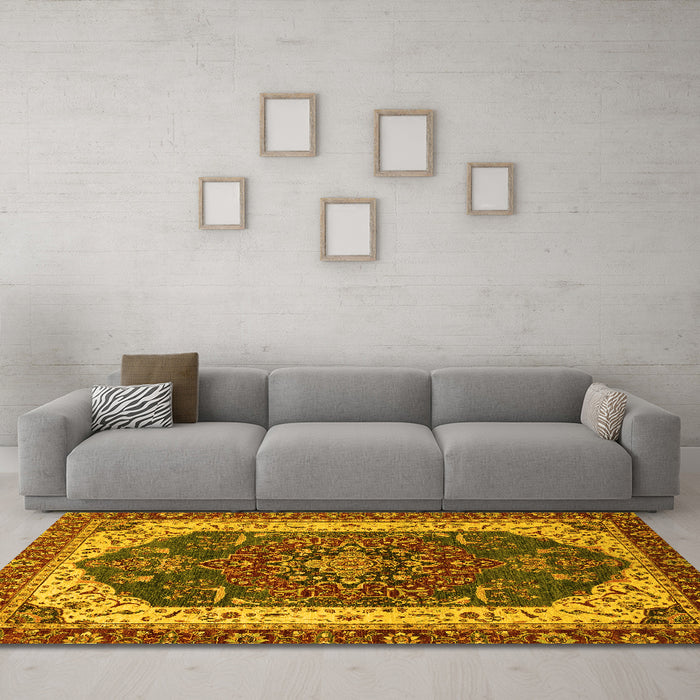 Machine Washable Abstract Yellow Modern Rug in a Living Room, wshabs3600yw