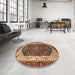 Round Machine Washable Abstract Saffron Red Rug in a Office, wshabs3600