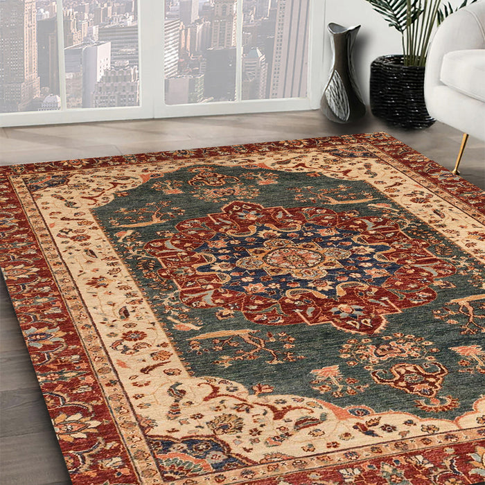 Machine Washable Abstract Saffron Red Rug in a Family Room, wshabs3600