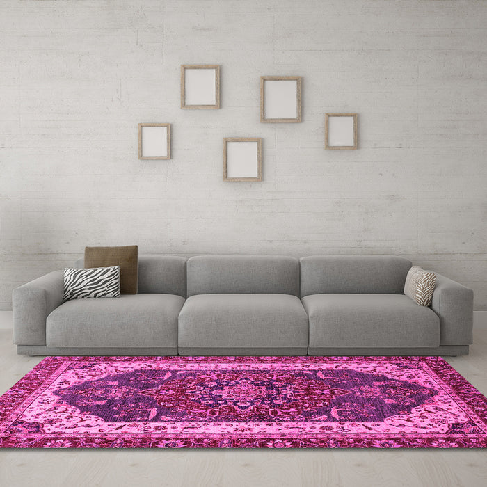 Machine Washable Abstract Pink Modern Rug in a Living Room, wshabs3600pnk