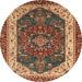 Round Abstract Saffron Red Modern Rug, abs3600