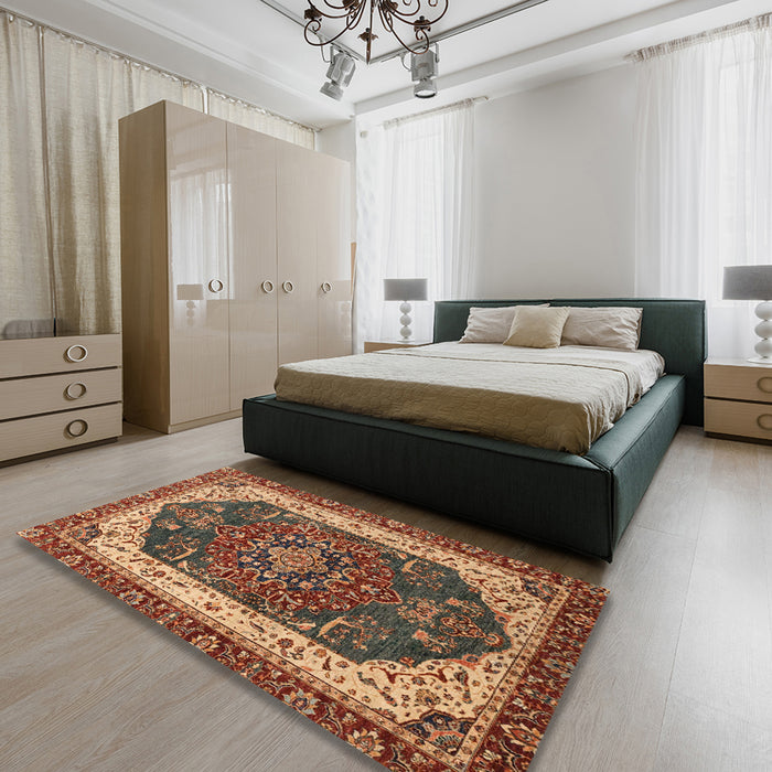 Abstract Saffron Red Modern Rug in a Bedroom, abs3600