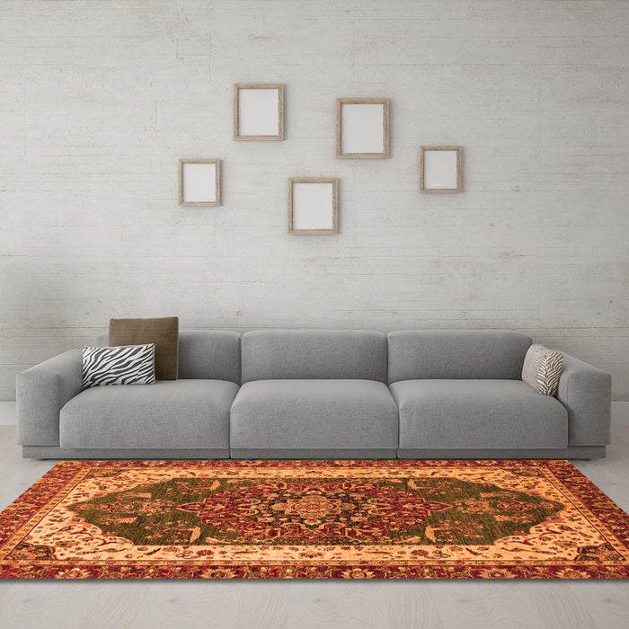 Machine Washable Abstract Orange Modern Area Rugs in a Living Room, wshabs3600org