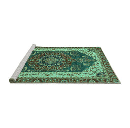 Sideview of Machine Washable Abstract Turquoise Modern Area Rugs, wshabs3600turq