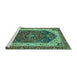 Sideview of Machine Washable Abstract Turquoise Modern Area Rugs, wshabs3600turq