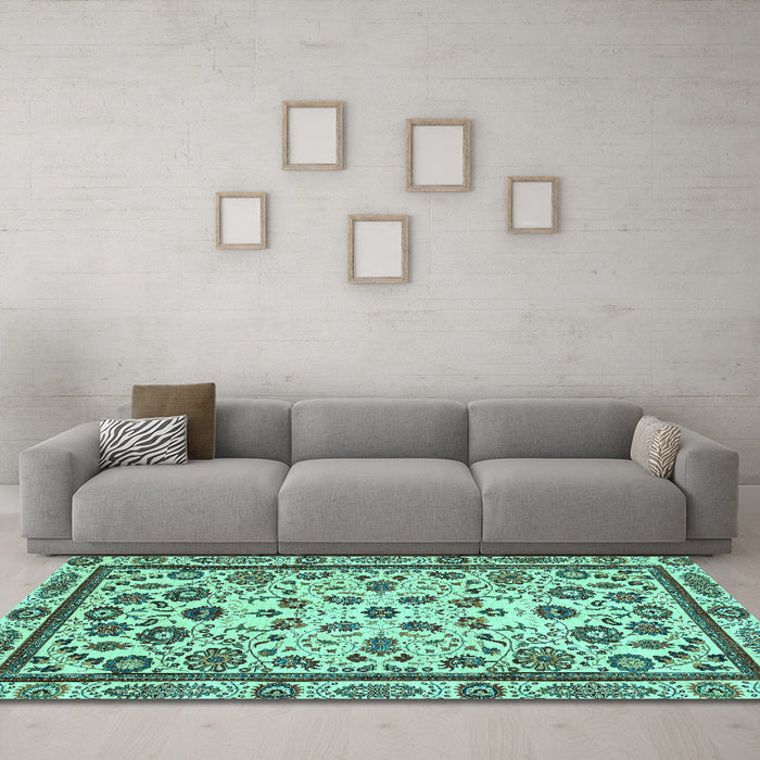Machine Washable Abstract Turquoise Modern Area Rugs in a Living Room,, wshabs3601turq