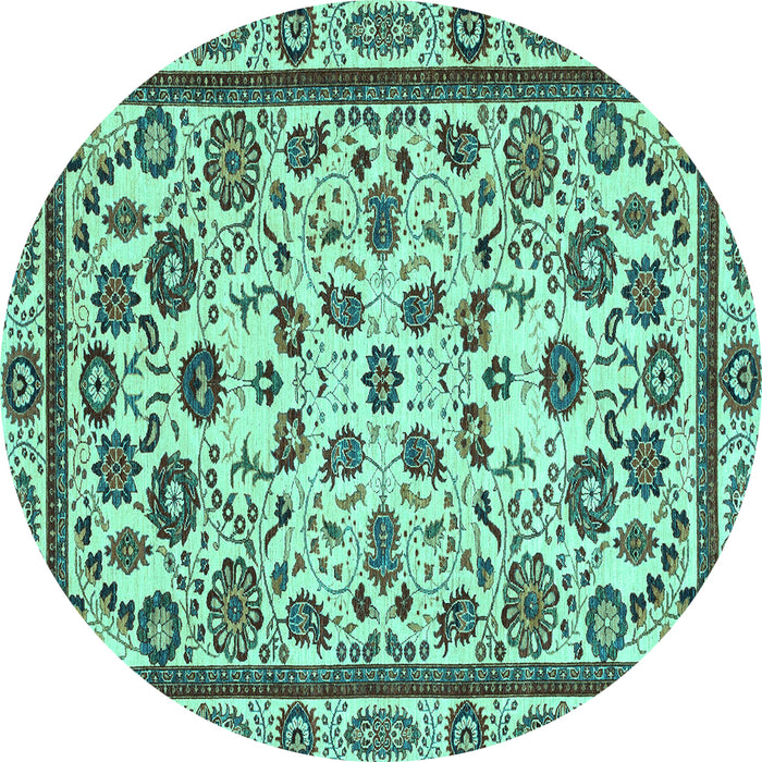 Round Machine Washable Abstract Turquoise Modern Area Rugs, wshabs3601turq