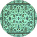 Round Machine Washable Abstract Turquoise Modern Area Rugs, wshabs3601turq