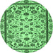 Round Machine Washable Abstract Emerald Green Modern Area Rugs, wshabs3601emgrn