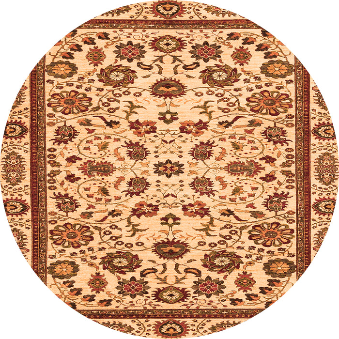 Round Machine Washable Abstract Orange Modern Area Rugs, wshabs3601org
