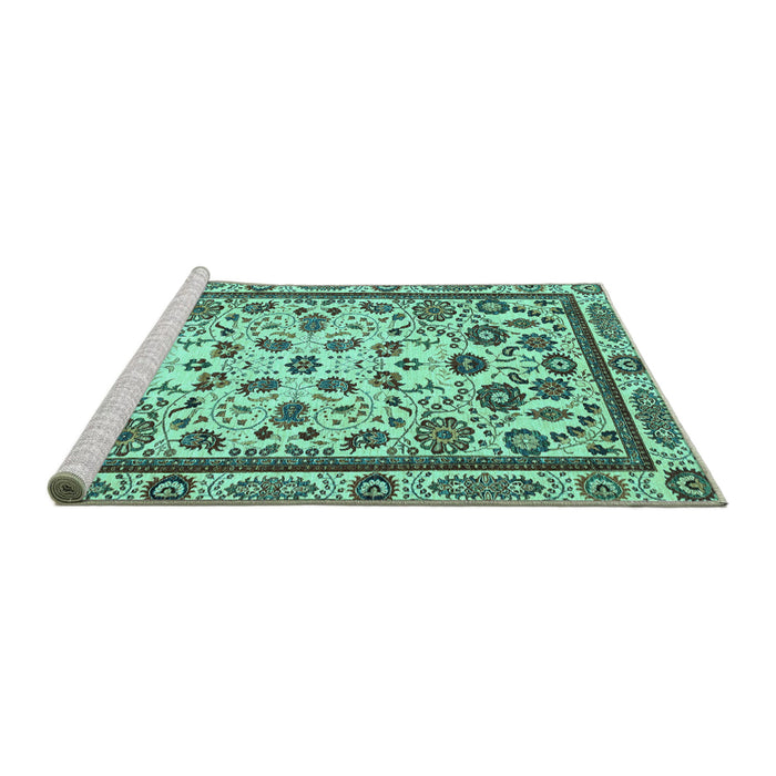 Sideview of Machine Washable Abstract Turquoise Modern Area Rugs, wshabs3601turq