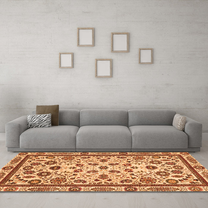 Machine Washable Abstract Orange Modern Area Rugs in a Living Room, wshabs3601org
