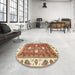 Round Machine Washable Abstract Brown Gold Rug in a Office, wshabs3602