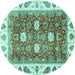 Round Machine Washable Oriental Turquoise Traditional Area Rugs, wshabs3602turq