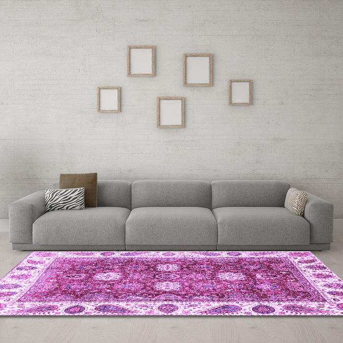 Machine Washable Oriental Purple Traditional Area Rugs in a Living Room, wshabs3602pur