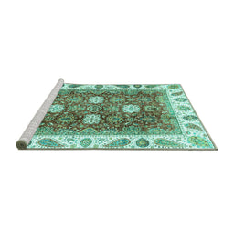 Sideview of Machine Washable Oriental Turquoise Traditional Area Rugs, wshabs3602turq