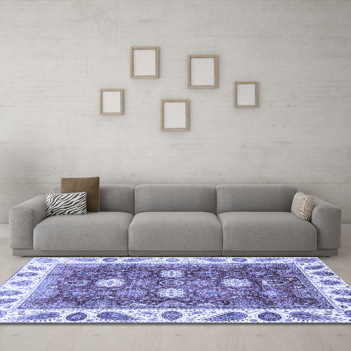 Machine Washable Oriental Blue Traditional Rug in a Living Room, wshabs3602blu