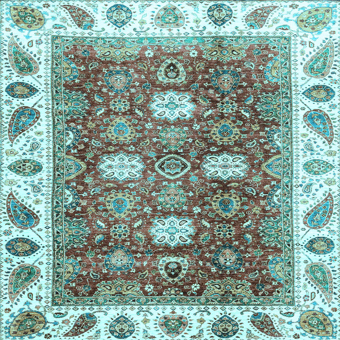 Square Machine Washable Oriental Light Blue Traditional Rug, wshabs3602lblu