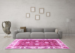 Machine Washable Oriental Pink Traditional Rug in a Living Room, wshabs3602pnk