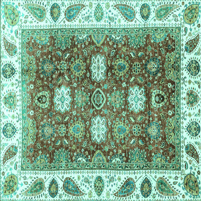 Square Machine Washable Oriental Turquoise Traditional Area Rugs, wshabs3602turq