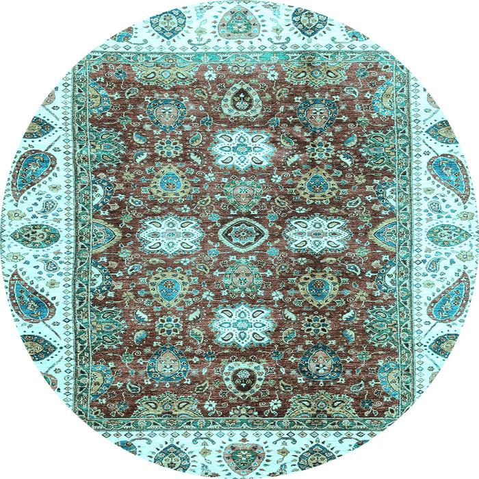 Round Machine Washable Oriental Light Blue Traditional Rug, wshabs3602lblu
