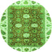 Round Oriental Green Traditional Rug, abs3602grn