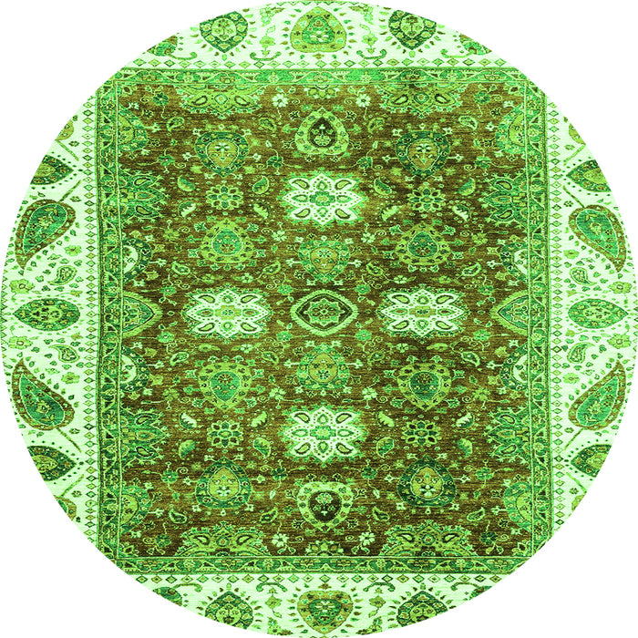 Round Machine Washable Oriental Green Traditional Area Rugs, wshabs3602grn
