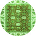 Round Machine Washable Oriental Green Traditional Area Rugs, wshabs3602grn