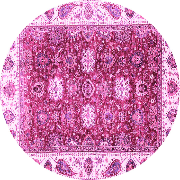 Round Machine Washable Oriental Pink Traditional Rug, wshabs3602pnk