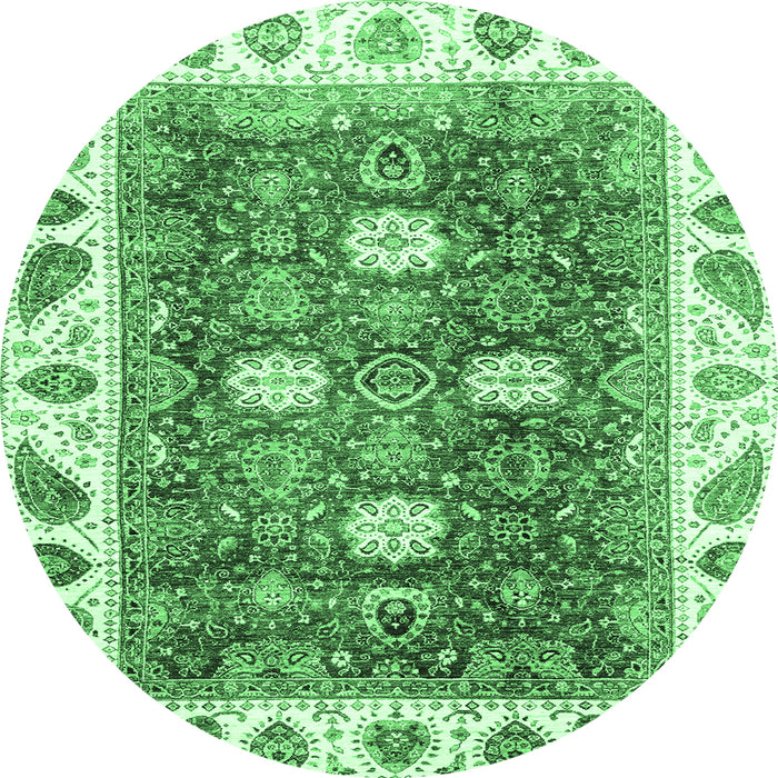 Round Machine Washable Oriental Emerald Green Traditional Area Rugs, wshabs3602emgrn