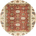 Round Abstract Brown Gold Oriental Rug, abs3602