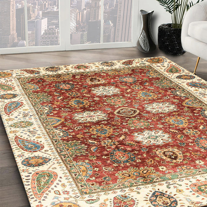 Machine Washable Abstract Brown Gold Rug in a Family Room, wshabs3602