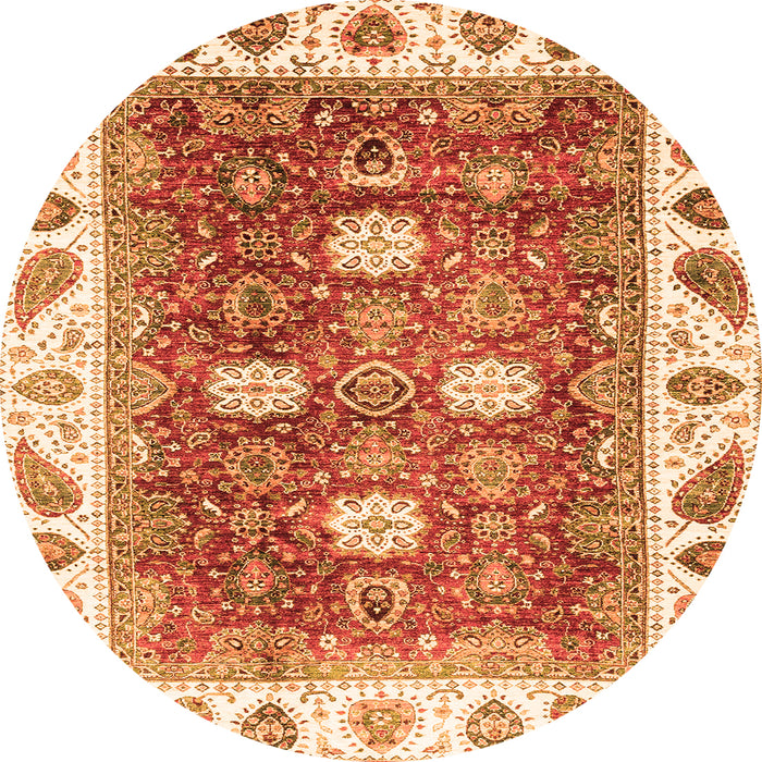 Round Machine Washable Oriental Orange Traditional Area Rugs, wshabs3602org