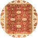 Round Machine Washable Oriental Orange Traditional Area Rugs, wshabs3602org