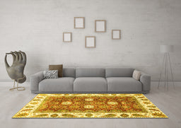 Machine Washable Oriental Yellow Traditional Rug in a Living Room, wshabs3602yw