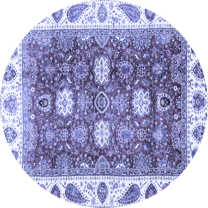 Round Machine Washable Oriental Blue Traditional Rug, wshabs3602blu