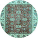 Round Machine Washable Oriental Light Blue Traditional Rug, wshabs3603lblu