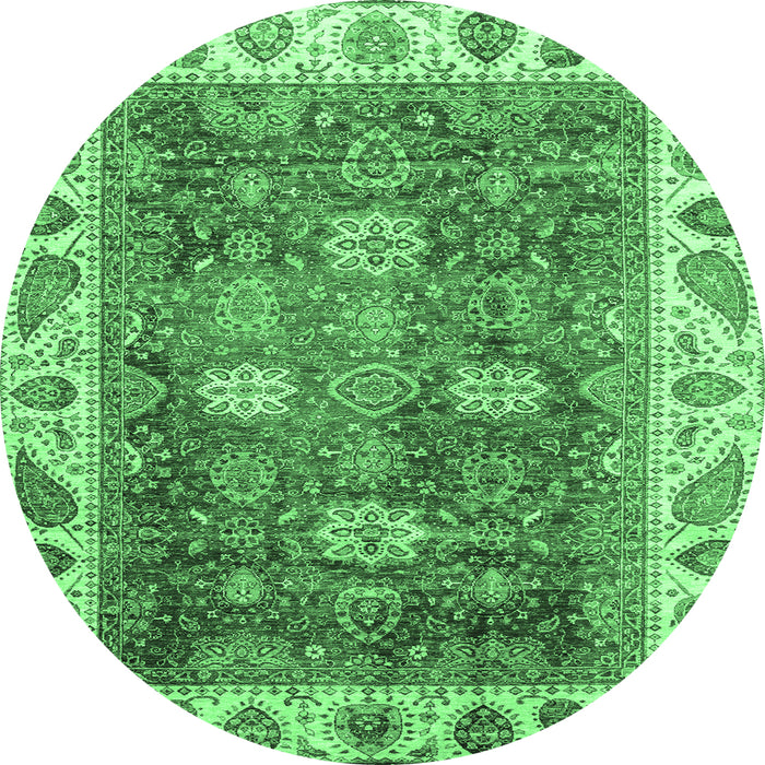 Round Machine Washable Oriental Emerald Green Traditional Area Rugs, wshabs3603emgrn