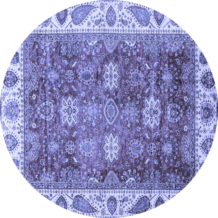 Round Machine Washable Oriental Blue Traditional Rug, wshabs3603blu