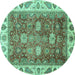 Round Oriental Turquoise Traditional Rug, abs3603turq