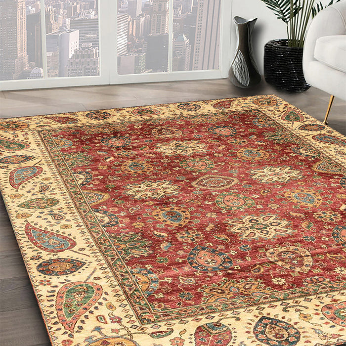 Machine Washable Abstract Yellow Orange Rug in a Family Room, wshabs3603