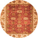 Round Machine Washable Oriental Orange Traditional Area Rugs, wshabs3603org