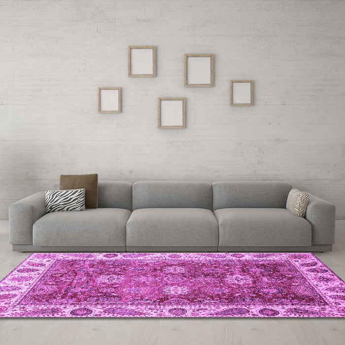 Machine Washable Oriental Purple Traditional Area Rugs in a Living Room, wshabs3603pur