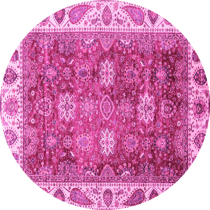 Round Machine Washable Oriental Pink Traditional Rug, wshabs3603pnk