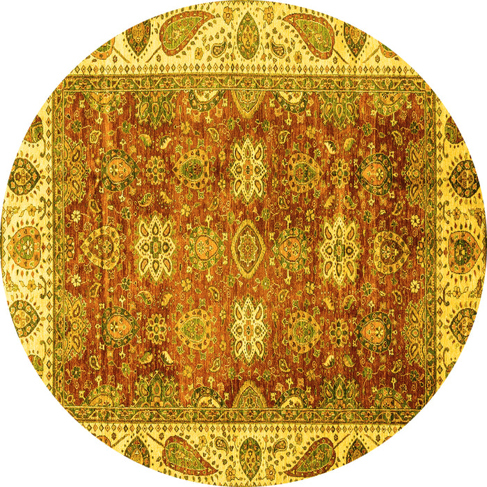 Round Machine Washable Oriental Yellow Traditional Rug, wshabs3603yw