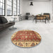 Round Abstract Yellow Orange Oriental Rug in a Office, abs3603